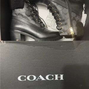Coach Women's Black and Gray Heeled Boots